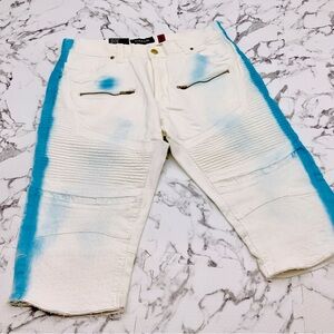 Men's Makobi White | Blue Denim Shorts NWT